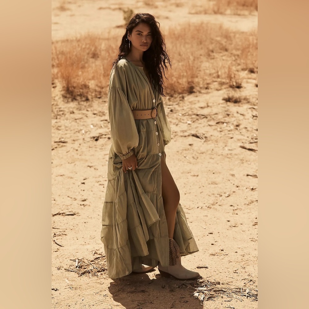 ISO Erika Peña Sage Ruffled Maxi Dress